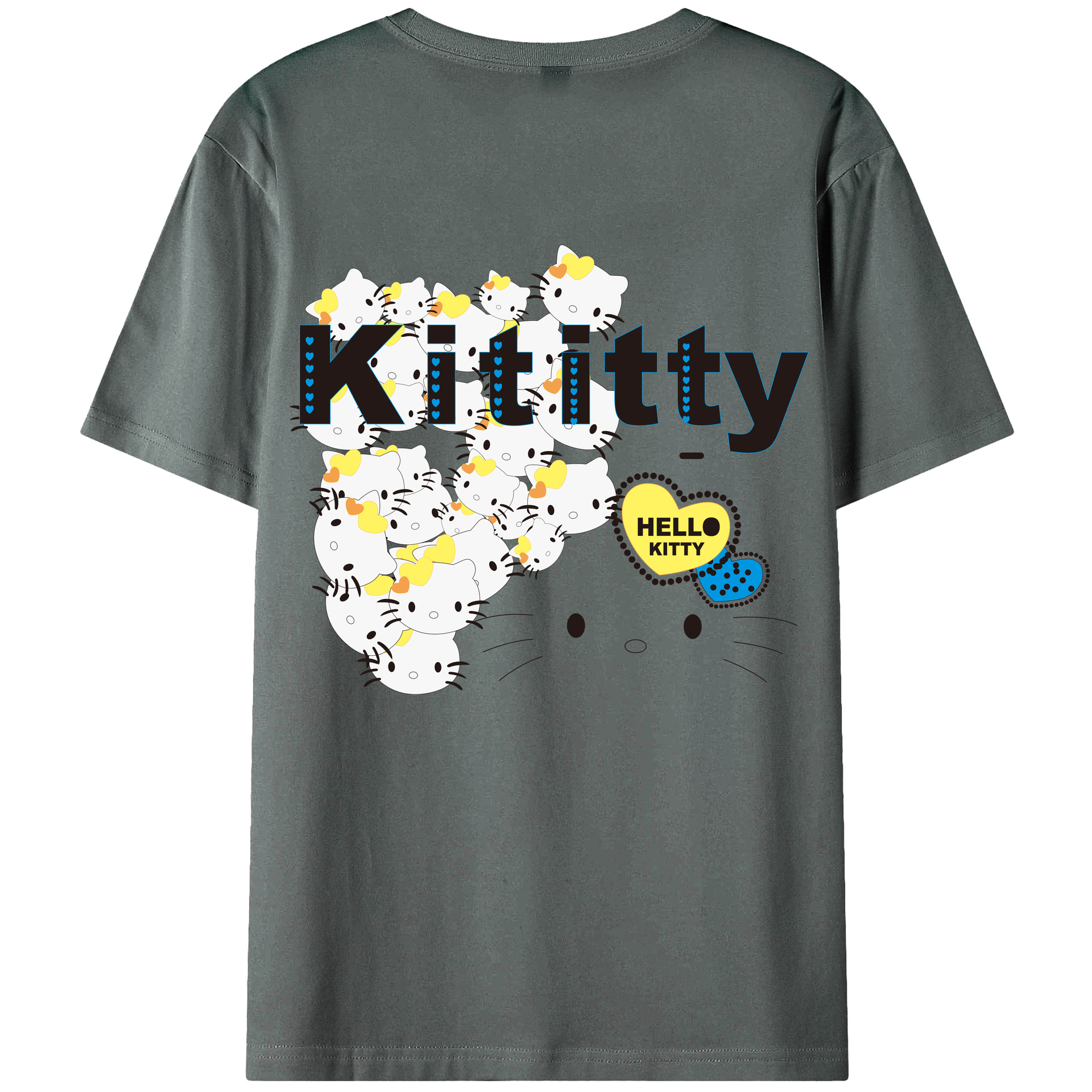 （画像用） Hello Kitty ハローキティ 綿100％ メンズ半袖Tシャツ（バックプリント） 通気性